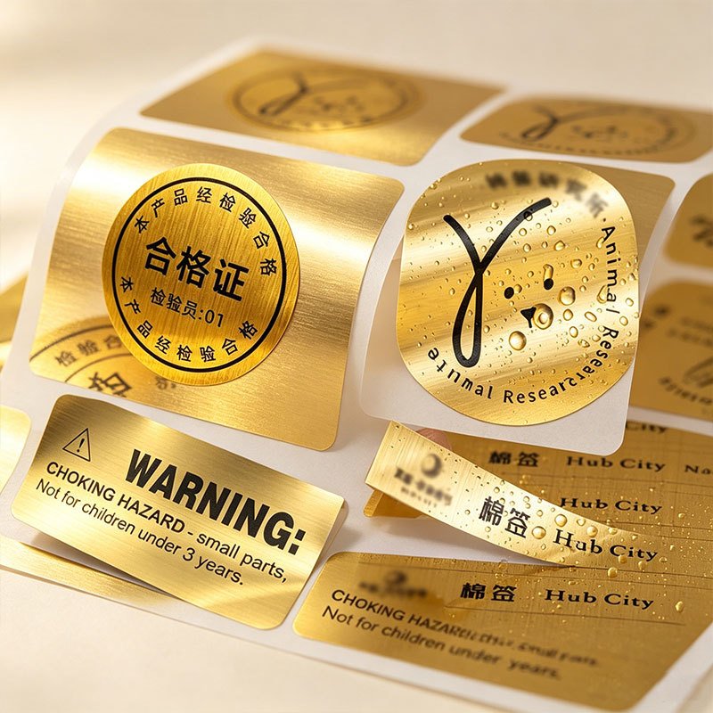 brushed gold PET adhesive label material