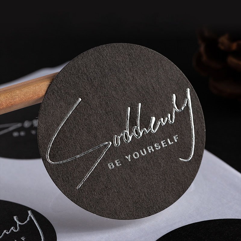 embossed silver foil logo sticker