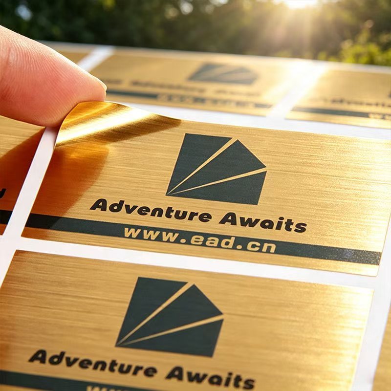 brushed gold PET adhesive sticker
